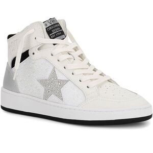 Vintage Havana White High-Top Sneakers with Star Design and Padded Ankle Collar